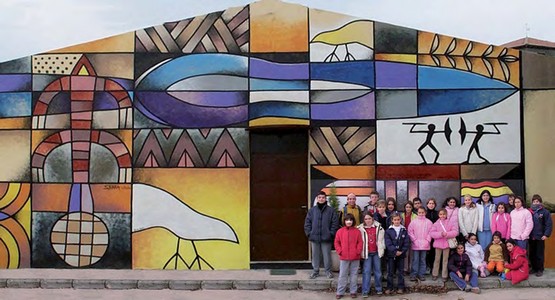 Headquarters of the Federico Wattenberg Center for Vaccean Studies in Padilla de Duero, with its famous mural by Manolo Sierra