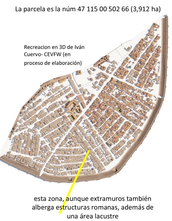 Reconstrucción virtual de la ciudad de Pintia, donde se aprecia la zona afectada