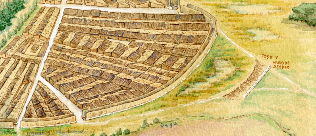 Detalle de la muralla pintiana y la <i>contracircumvallatio</i> de asedio